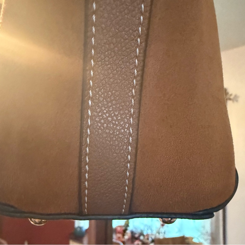 SOLD—Nine West Tan Structured Tote with faux leather Gold Accents- EUC - Picture 7 of 14
